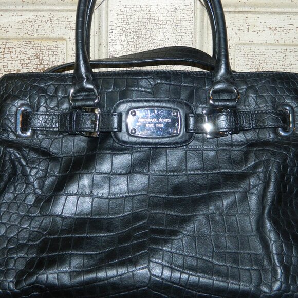 Michael Kors Black Faux Crocodile Embossed Print Handbag Purse - Picture 2 of 11
